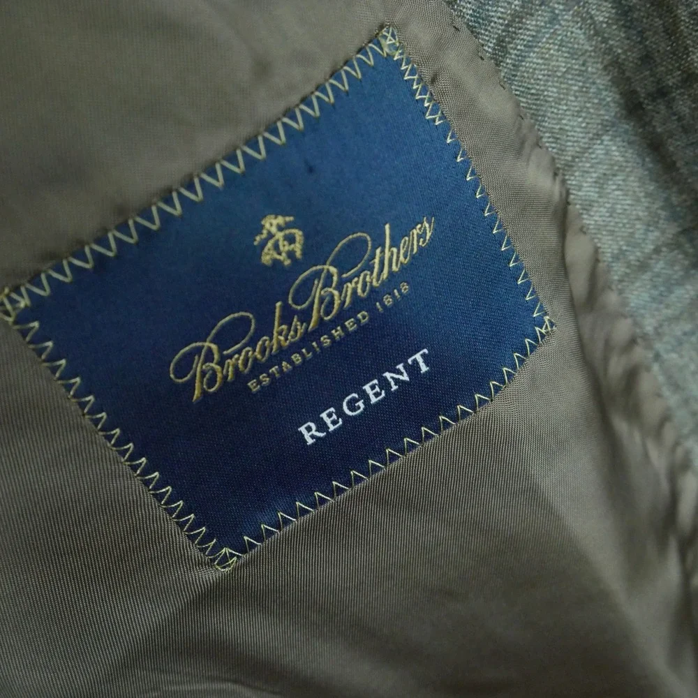 Brooks Brothers Regent E. Thomas Wool Cashmere Plaid Sport Coat Blazer Grey 44R